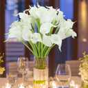 Janinka 60 Pcs Artificial Calla Lily Flowers Bulk Realistic Silk Calla Lilies Bouquet, 14 Inch Faux Flowers for Wedding, Home Decor, Party Centerpieces, Waterproof PU Material (White)