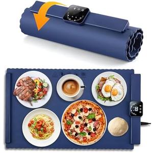 A&F Global Extra Larg Food Warming Mat, Roll Up Food Warmer with Fast & Even Heating,(26" x15.15") Premium-Grade Silicon Material, 5 Temperature Settings, Versatile Food Warmers for Parties (Blue)