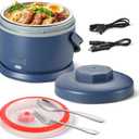 Electric Lunch Box for Adults 40 oz Portable Food Warmer 12V/24V/110V/220V Heated Lunch Box for Work, Office, Car, Travel, Home Use (Blue)