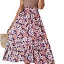 Dokotoo Women's Summer 2025 Maxi Dress Ruffle Short Sleeve Casual Floral Print Long Flowy Dresses (S)