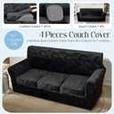 4 Pieces Velvet Embossing Sofa Cover 3 Cushion Couch Covers for Sofa Durable Soft Plush Sofa Slipcovers 3 Seater Washable Dog Cover for Couch (Black, Sofa)