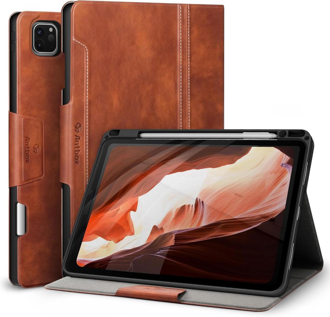 Antbox Case for iPad Pro 11 inch 4th Generation (2022)/3rd/2nd/1st Gen Vegan Leather with Pencil Holder Auto Sleep/Wake Function iPad Pro 11 Cover (Brown)