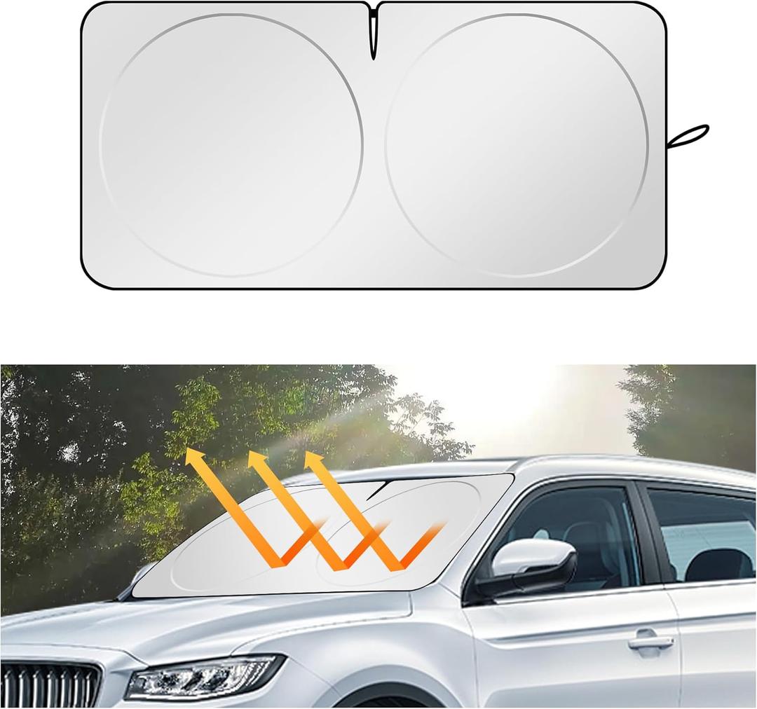 Car Sun Shade Windshield with Opening,Portable Foldable Sun Blocker for Car Windshield Keeps Vehicle Cool,Universal Car Windshield Cover Sun Shade for Most Cars SUVs Trucks (L: 63x33.5 inch)