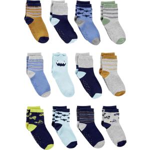 Simple Joys by Carter's Baby 12-Pack Socks, Multicolor/ Monster/ Sharks/ Stripe, 2-3T