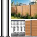 5FT 201 Stainless Steel Heavy Duty Fence Post for Wood Slats(Serial Post), Outdoor Ground Install Wooden Privacy Fence Panels Posts Matte Black 2Pack