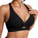 Push Up Sports Bras for Women - Medium Support Twist Front Cropped Workout Tops Racerback Yoga Bra with Removeable Pads Black L