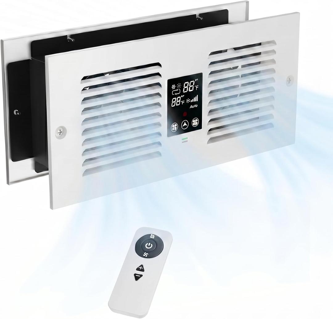 Room to Room Air Transfer Fan with Remote, 300 CFM Through Wall Vent Fan with Temperature Control, Hardwired Room to Room Fan for Kitchen, Wood Stove & Laundry (Fits 3.8"-7.4" Walls)