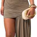 Kwunbwa Women's Sleeveless Ruched Maxi Dress Sexy Irregular Bodycon Casual Elegant Club Party Cocktail Long Dresses (Brown, S)