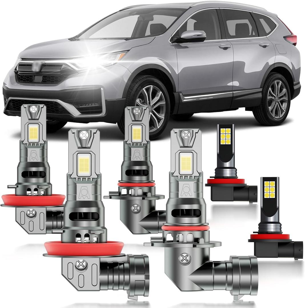 for Honda CRV 2015-2022 Fog Lights Bulbs Combo, 6pcs Super Bright White Dual Beam and Fog Lights Blubs Package, 1:1 Size as Stock Bulbs, Plug and Play