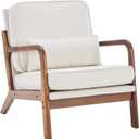 DUMOS Mid Century Modern Chair, Accent Chair with Arms and Waist Cushion, Reading Chairs for Adults, Lounge Chair for Living Room and Bedroom, Solid Wooden Frame, Cream (1 Pack)