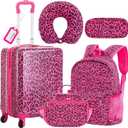 Redbaker Set of 6 Kids Luggage Set 17 Inch Kids Rolling Luggage Double Pattern Suitcase for Girls Boys School Gift(Hot Pink, Leopard Print Style)