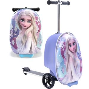 Fast Forward Frozen Scooter Suitcase for Kids – 18” Lightweight Disney Frozen Luggage for Girls – (Luggage 11lbs and Scooter 100lbs), Medium