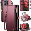 Defencase Compatible with Moto G 5G 2024 Case, RFID Blocking Wallet Case for Motorola Moto G 5G 2024 Fashion PU Leather Flip Strap Zipper Card Holder Phone Case for Women, Burgundy