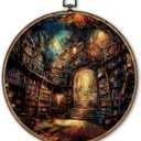 TLESKE Fantasy Library Books Round Wall Art Decor Framed 10x10, Dark Academia Canvas Wall Art Prints Artwork, Reading Corner Nook Wall Hanging Room Door Decor Decorations for Bedroom Living Room