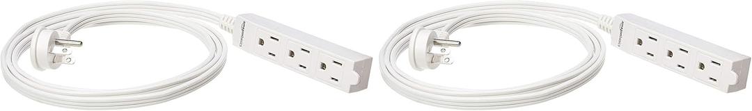 Amazon Basics 3-Prong Indoor Rectangle Extension Cord Power Strip, Flat Plug, Space-Saving, Grounded, 13 Amps, 1625 Watts, 125 VAC, 6 ft, White, 2-Pack