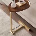 Small Side End Table New C Table Narrow Round Bed Sofa Couch Coffee Dinner Table for Snack Drink TV Tray, Slim Gold Rustic End Table Modern Simplicity, Metal and Wood - 24 Inch, 12D x 10.24W x 23.62H in