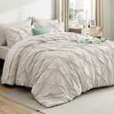 Bedsure Queen Comforter Set Linen - Bed in a Bag Queen Size Bedding 7 Pieces, GentleSoft Pintuck Bed Set Gift for Family, Pinch Pleat All Season Comforter with Sheets, Pillowcases & Shams
