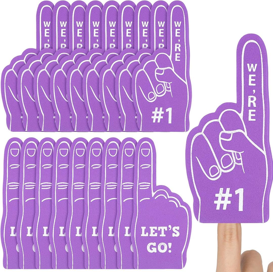 Sinmoe 24 Pcs Mini Foam Finger Baseball Fan Mini Foam Finger, We're #1 Sports Themed Party Supplies for Baseball Hockey Football Basketball Events Team Gifts(Purple)