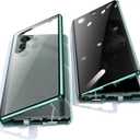 Jonwelsy Anti Peeping Case for Samsung Galaxy S22 Ultra, 360 Privacy Tempered Glass Cover, Magnetic Metal Bumper (Green)