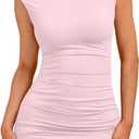 Trendy Queen Womens Boat Neck Going Out Mini Dress Summer Party Club Bodycon Dresses 2026 (Small, Pink)