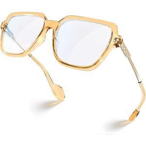 VISOONE Oversized Blue Light Blocking Glasses with Chic Square TR90 Frame and Metal Temple for Women Men REMY (Champagne)