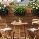 vensovo 16 Inch Railing Planter for Outdoor Plants - 5 Pack Large Metal Balcony Hanging Planters with Detachable Hooks and Drain Holes Oval Box Rail Pots for Home Garden Fence, Black