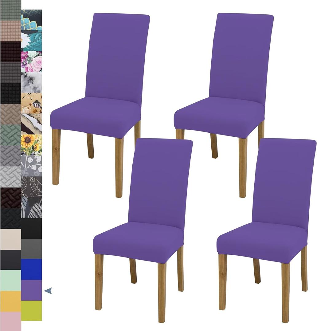 Dining Chair Covers,Dining Room Chair Covers Set of 4,Stretch Kitchen Chair Cover,Washable Dining Chair Cover,Parsons Chair Slipcovers Protective,for Home,Restaurant,Banquet(Purple)