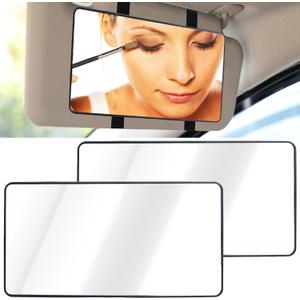2 PCS Car Sun Visor Mirror, Cosmetic Makeup Mirrors with Straps, HD Car Interior Cosmetic Mirror, Universal Sun Visor Mirrors for Trucks, Cars, SUVs (Black)