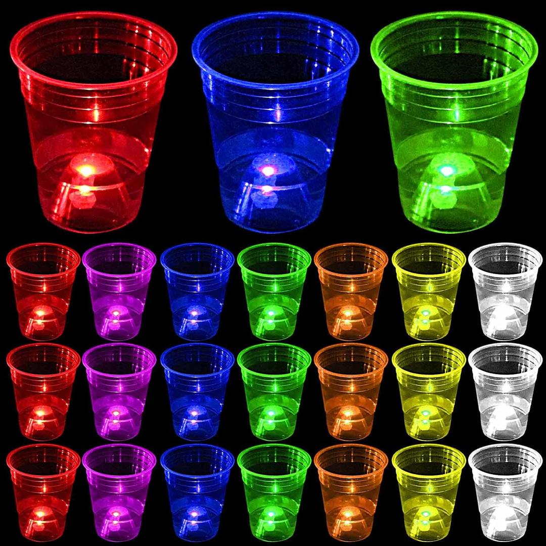 mishunyus 24-Pack 16oz Glow in The Dark Party Cups - Reusable Plastic Cups for Neon Party Decorations, Birthday Celebrations (16th-80th), Weddings, BBQ, Beach & Holiday Events - 7 Vibrant Colors