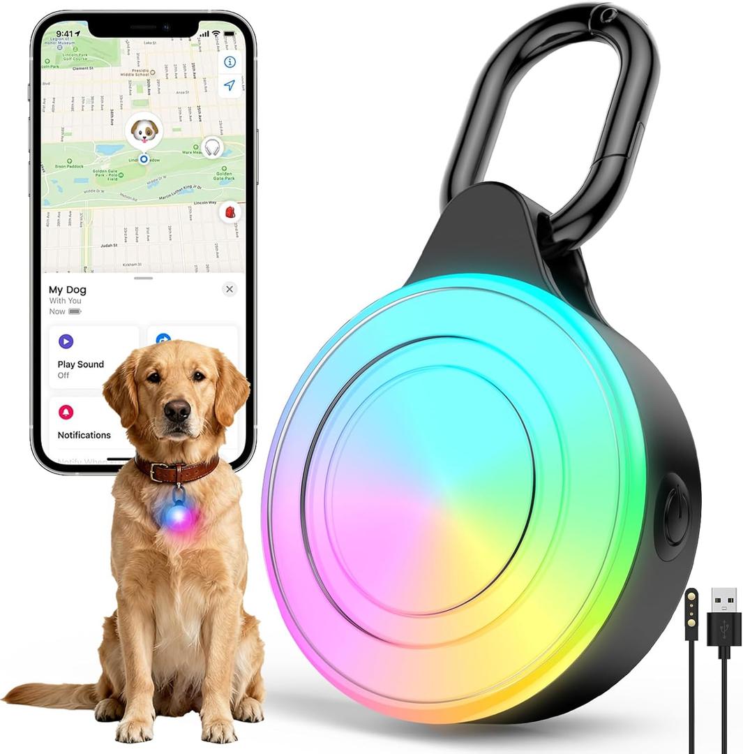 2-in-1 GPS Tracker & Dog Light - Smart Tracking Pet LED Light for iOS Only - Rechargeable IP68 Waterproof Dog Collar Light with 6 Modes for Night Walking - Works with Apple Find My