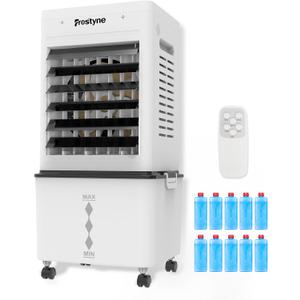 Portable Evaporative Air Cooler w/Humidifier 3Ga Water Tank, 10 Ice Packs, 6 Speeds & 4 Modes, Timer & Remote, Windowless Portable Fan for Bedroom, Home, Office,Black