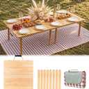 60"x30" Wooden Folding Picnic Table, Portable Low Floor Table with Beach Outdoor Camping Mat, Ideal for Camping, Wedding, Music Festival, Garden, Party