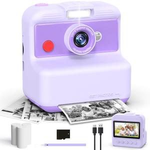 Kids Camera Instant Print, 48MP/2.5K UHD Kids Instant Print Camera, Christmas Birthday Gifts for Girls and Boys, 3.0" Screen with Print Paper & 32G Card, Toddler Toy for Age 3-14 (Purple)