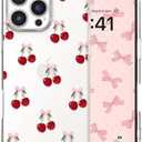MUWBKPI for iPhone 16 Pro Max Case Cute Bow Cherry Aesthetic Clear Ribbon Pattern for Women Girls, Girly Transparent Soft Slim TPU Bumper Shockproof Protective Cover - Big Cherries