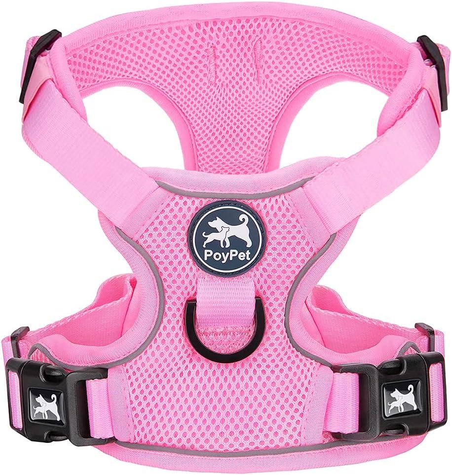PoyPet Reflective Soft Breathable Mesh Dog Harness No Choke Double Padded Vest Adjustable(Light Pink,XS)