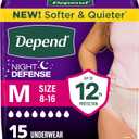 Depend Night Defense Adult Diapers, Incontinence & Postpartum Bladder Leak Underwear for Women, Disposable, Overnight, Medium, Blush, 15 Count