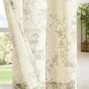 jinchan Floral Kitchen Curtains 54 Inch Linen Tier Curtains Farmhouse Cafe Half Window Drapes for Small Windows Light Filtering Sage Green on Beige for Living Room Bathroom Back Tab 2 Panels, 38"W x 54"L