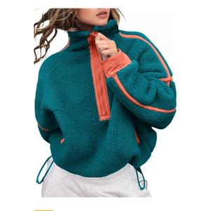Women's Fleece Sweatshirts Half Zip Pullover Long Sleeve Oversized Workout Crop Tops Hoodie with Pocket size M