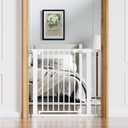 Babelio Baby Gate for Doorways and Stairs, 31-36" Pet Gate with Wide Walk Thru Door and Lock Indicator, No Drill Pressure Mounted Safety Gate with Double Lock and Self-Closing, White