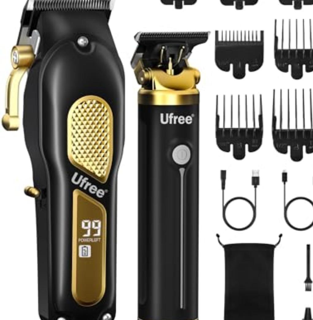 Ufree Hair Clippers for Men, Professional Clippers and Trimmers Set, Cordless Clippers for Hair Cutting, Beard Trimmer, Barber Clippers, Rechargeable Electric Shaver, Gifts for Men, Black Gold