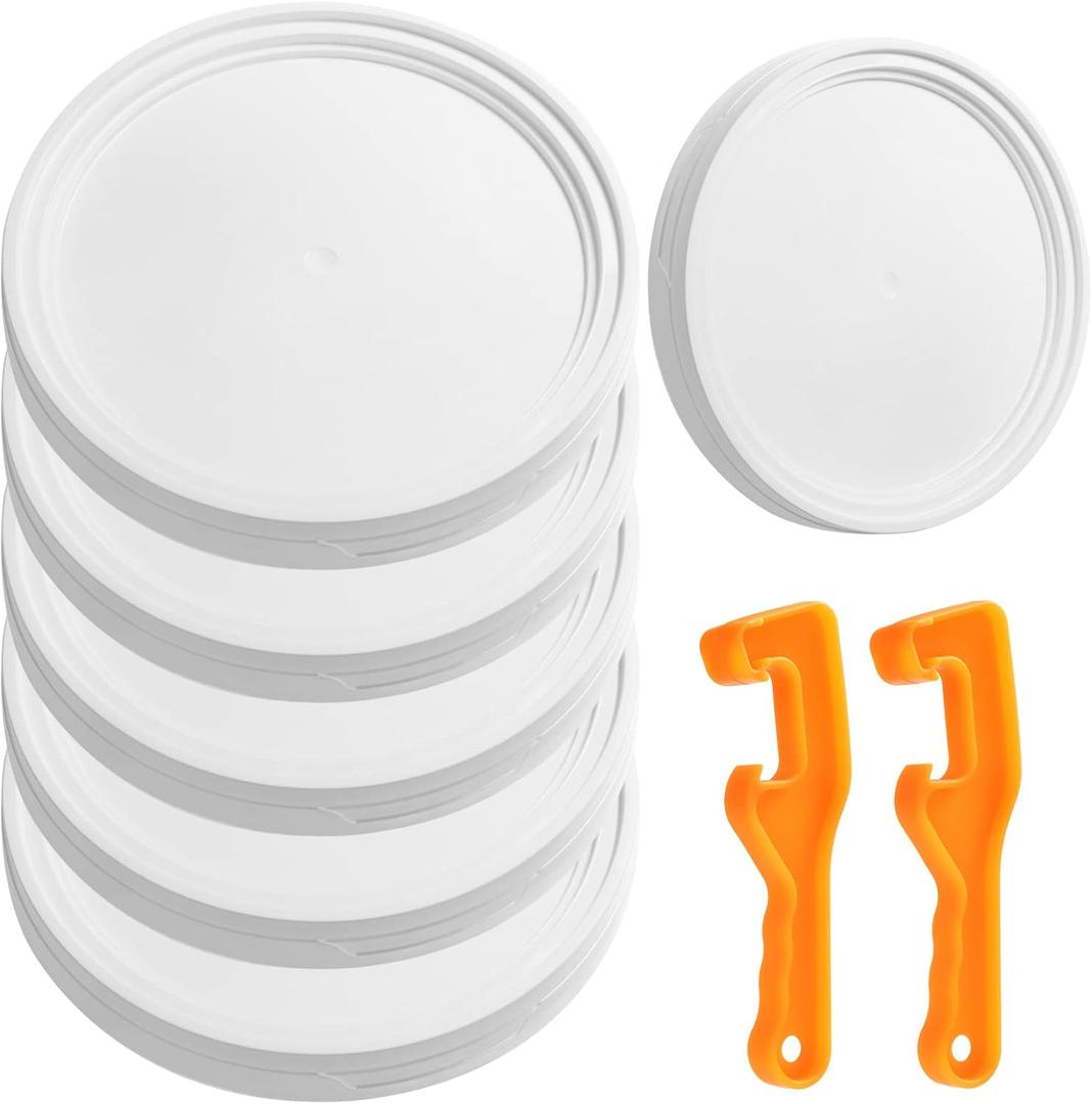 Eaasty 6 Pack 5 Gallon Plastic Bucket Lids with 2 Plastic Bucket Lid Opener Leak-Proof Seal Fits 3.5-7 Gal Pails for Pet Food, Paint, Industrial & Home Storage(White)