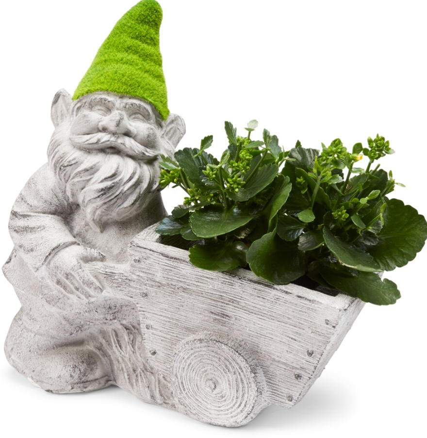 The Joy of Gardening Mossy Planter Gnome Statue