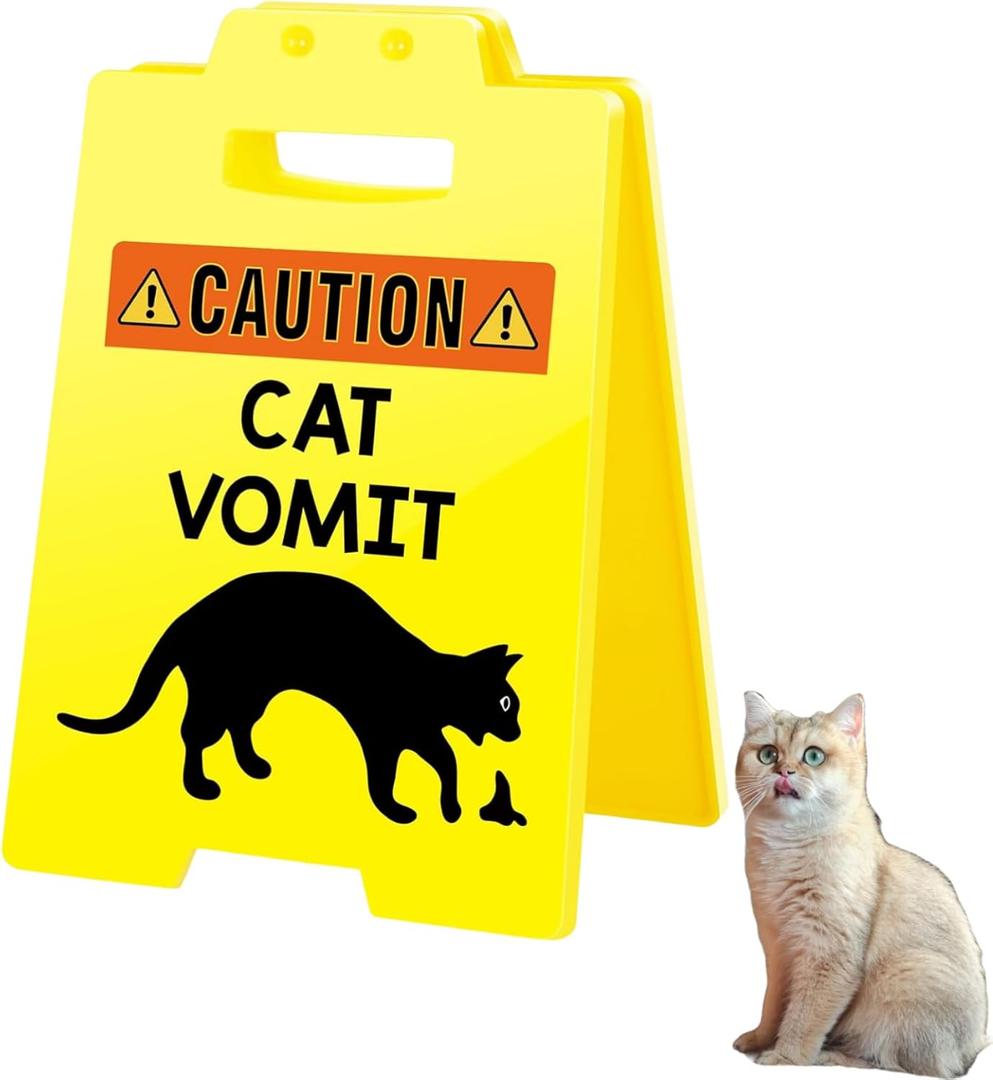 Premium 1 PCS Perfect Cat Vomit Caution Sign  Funny Cat Warning Decor, Humor Desk & Office Accessories, Mini Cat Vomit Sign, Gag Gift, Decorations & Cat Lover Gifts for Mom & Dad, Large