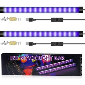 Black Lights for Glow Party, 365 Nm Uv Light, 5v, 10W USB Blacklight Lamp, 2 Pack Mini Portable Black Lights for Bedroom Cabinet and Fish Tank.