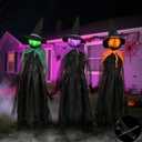 56In LED Set of 3 Black Witches with Stakes Light Up Witches Holding Hands Garden Decor Scary Halloween Decorations Outdoor Yard