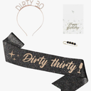 30th Birthday Decorations for Her, Dirty Thirty Sash & Headband & Pearl Pin & Birthday Card