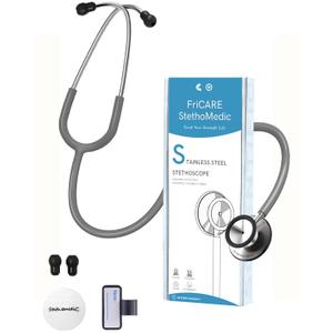 FriCARE Dual Head Stethoscope - Stethoscopes for Nurses, Medical Nursing Students, Paramedics/EMT/LVN/VNA Backup Estetoscopio, Haze Grey Tube, Stainless Steel Chestpiece