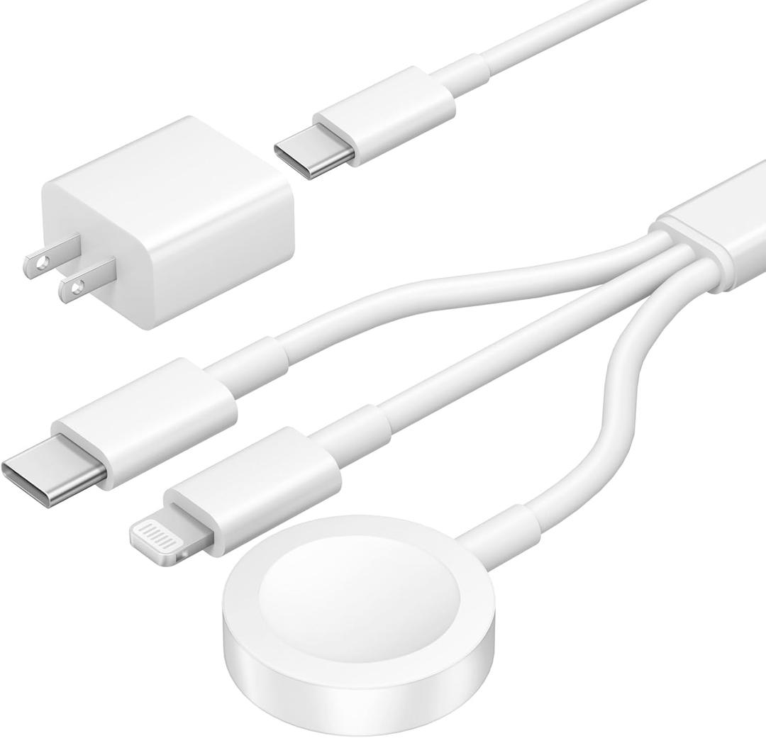 for Apple Watch Charger 3 in 1 Magnetic iWatch Charger with USB-C Fast Charging Cable 4FT with 12W Wall for iPhone Apple Watch Series Ultra SE 11 10 9 8 7 6 5 4 3 & iPhone 17/16/15/Galaxy S23