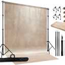 2-in-1 Abstract Photography Backdrop Stand Kit - 6.5x6.5 ft Portable Dual Rod Stand with 6x8 ft Polyester Fabric Backdrop for Portraits and Photo Props - Roller Pocket Design6x8ft,Beige