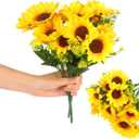 STEFORD 2 Bunches Artificial Sunflowers Bouquet, 3.7 High Realistic Flowers Silk Faux Sunflowers with Stems Great for Indoor &Outdoor Home Decor, Yard, Weddings, Party Decoration
